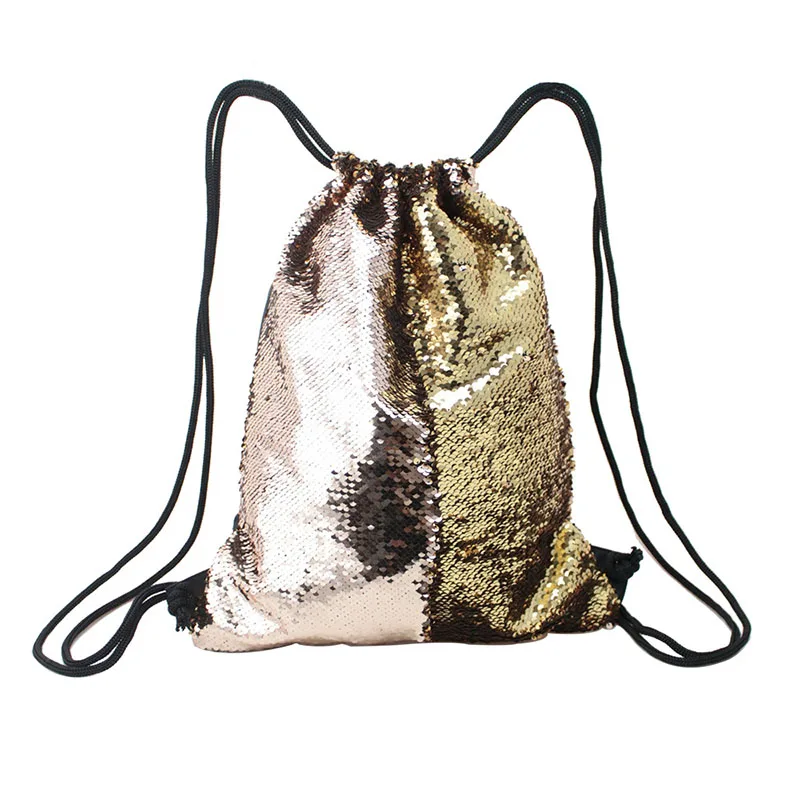Популярный модный рюкзак «двухцветная блестка+ водонепроницаемая ткань Оксфорд» дорожная мягкая женская сумка на шнурках «Харадзюку» дорожная сумка - Цвет: Champagne - gold