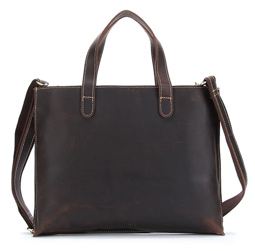 

100% Genuine Leather Men Bag Briefcase Crazy Horse Cow Leather Men Handbag Laptop Brand Vintage Men Shoulder Bag Messenger Bag