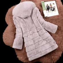 Натуральный мех кролика рекс пальто для женщин с капюшоном с лисьим меховым воротником Зимние куртки из натурального меха размера плюс