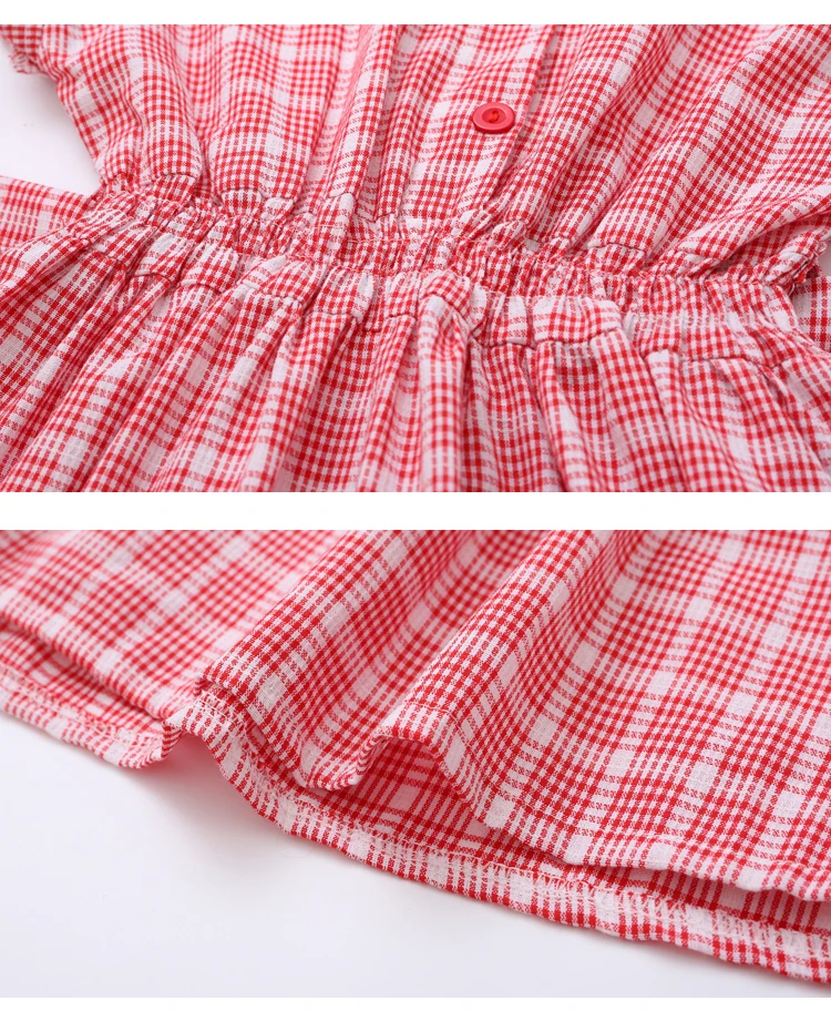 Summer Red Grid White Dress For Baby Girls_07