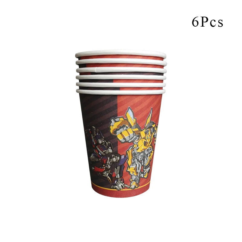 Transformation Bumblebee Optimus Prime Theme Party Decorations Paper Cup Plate Baby Shower Balloons Kids Birthday Party Supplies - Цвет: Paper cup x 6