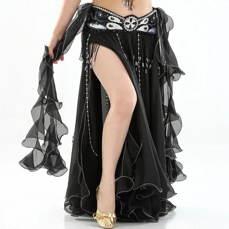 Женская юбка для танца живота, длинные юбки макси для танцев, женская сексуальная юбка для танца живота в восточном стиле, юбка для танца живота(без пояса - Цвет: Черный