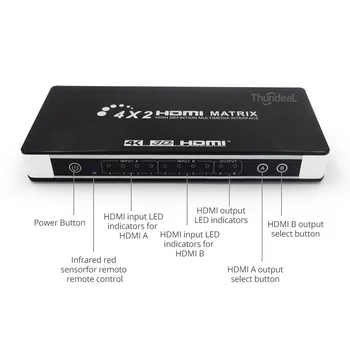 

4X2 Switch Splitter Converter Adapter with Remote Control + Toslink SPDIF Audio HDMI Matrix Full HD 4K 2K 3D 1080P HDMI Matrix