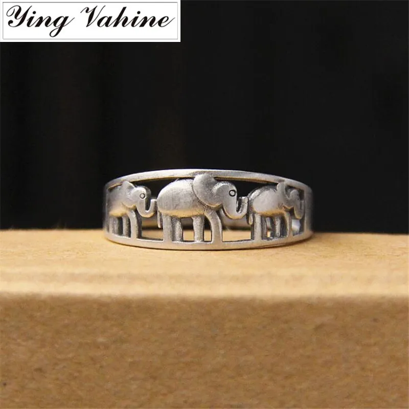 

ying Vahine Dainty Thai Silver 925 Sterling Silver Animal Three Cute Little Elephant Open Rings for Women Gift Free Shipping