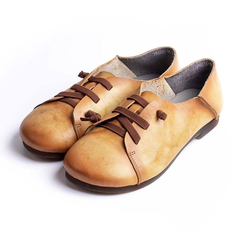 

Leather Retro Women's Shoes 2019 Spring Summer New Round Head Low-Heeled Color Matching Single Shoes First Layer Leather Shoes