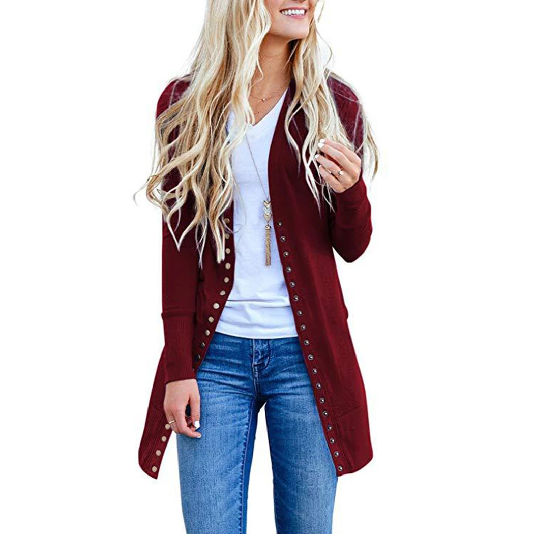  Korean  Women Knitted Cardigan  Sweater Casual Solid Button 