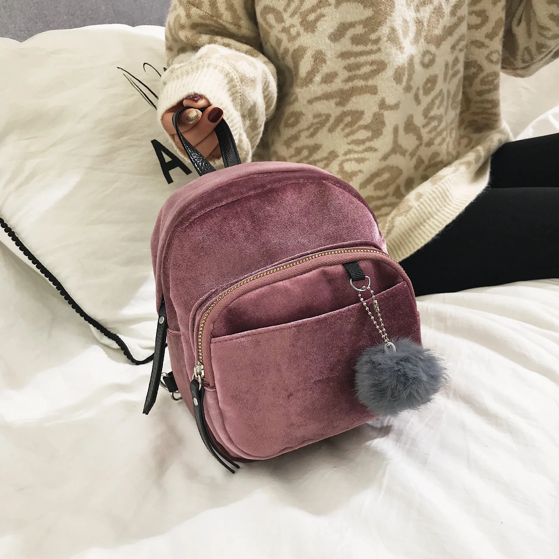 

Women's shoulder bag autumn and winter corduroy material women's bag leisure wool handbag Korean fashion double back pure color
