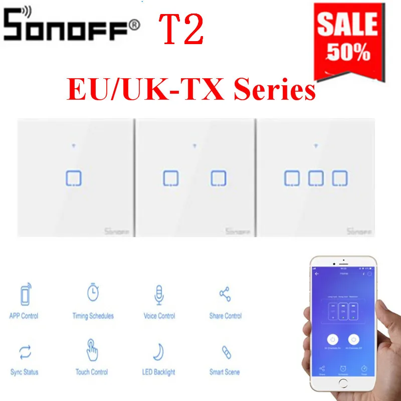 Itead Sonoff Новое T2US 120 Размеры 1/2/3 TX 433 МГц RF удаленным управлением переключатель Wi-Fi с границы работает с Alexa Google Home