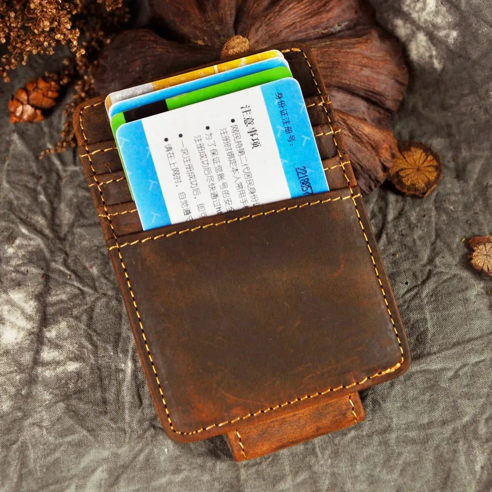 Male Quality Leather Designer Fashion Travel Slim Wallet Front Pocket Magnetic Money Clip Mini Card Case Purse For Men 1058