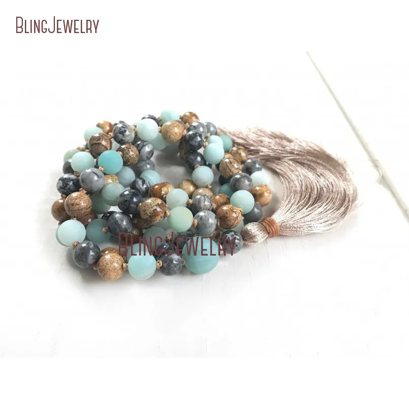 20190314-MN21252-jasper mala beads for confidence amazonite mala necklace hand knotted mala beads 108 bead meditation mala mixed stones silk tassel_5