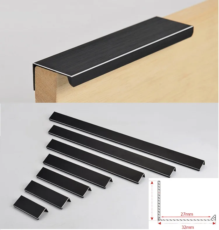

2Pcs/Lot Aluminum Black Brushed Silver Edge G L Shaped Finger Door Pull Handle Cabinet Cupboard Riding Edge Covered Conceal