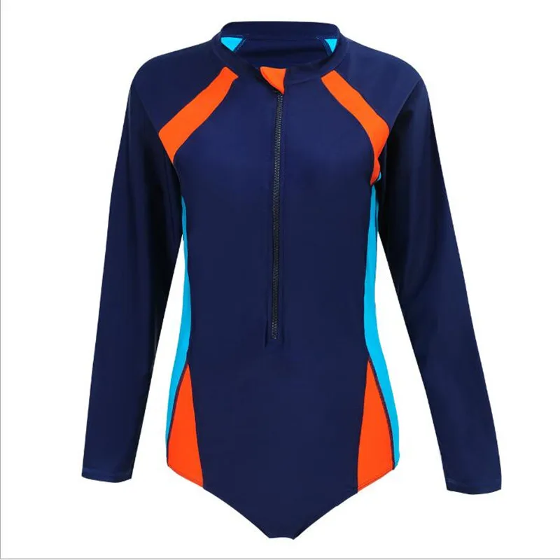 Patchwork Long Sleeves Swimsuit Sports Style High Quality Swimming Suit
