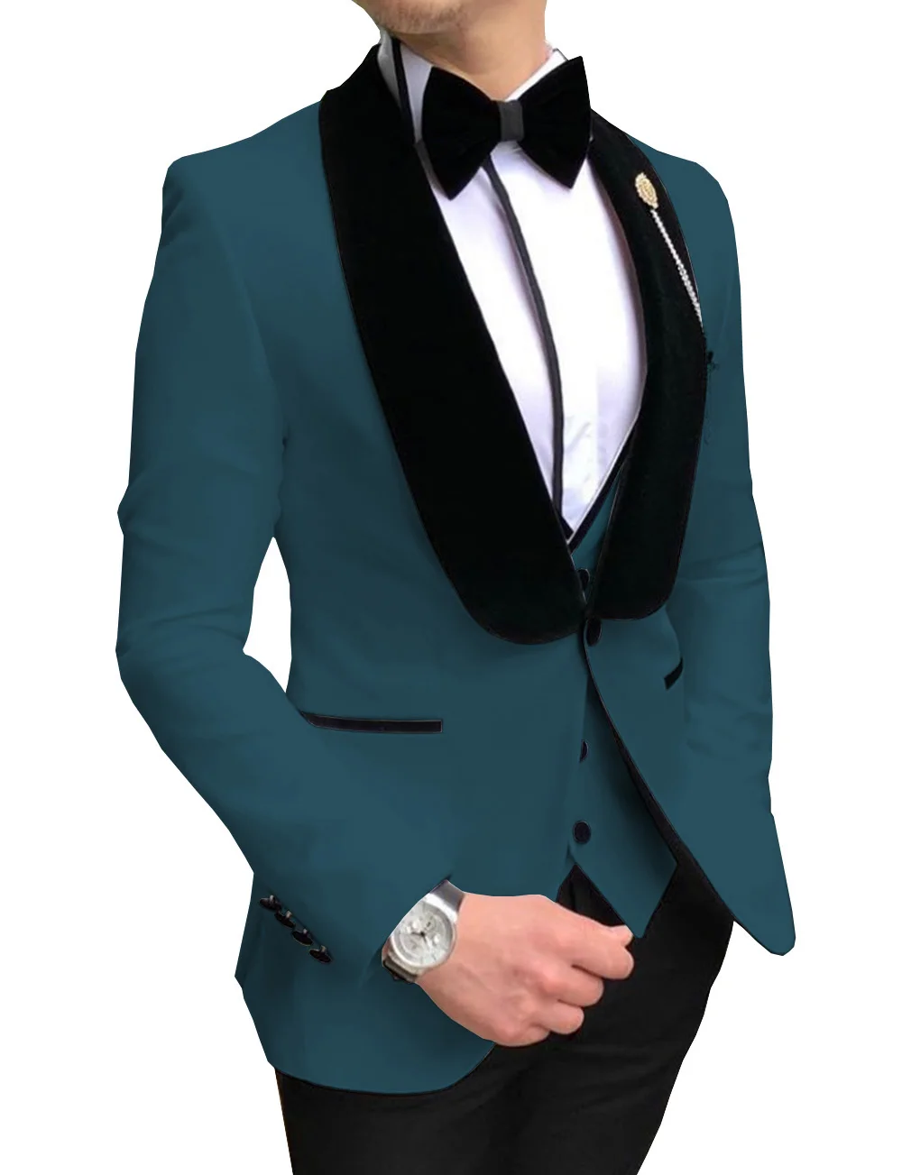 Мужские белые костюмы Slim Fit 3 шт. деловая куртка смокинг Блейзер джентльмен для свадьбы жених выпускного вечера Вечер(Блейзер+ жилет+ брюки - Цвет: Teal