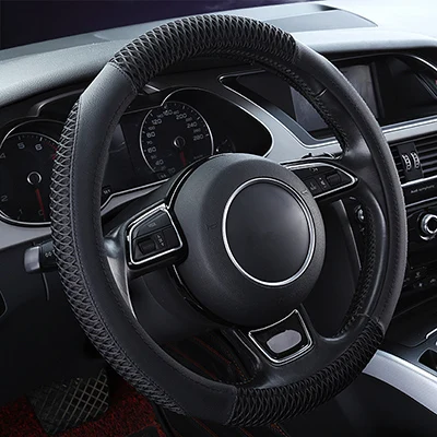 KKYSYELVA 38 см Авто Рулевое колесо черный Автомобильный Стайлинг рулевое колесо покрытие кожаные рулевые Чехлы аксессуары для салона автомобиля - Название цвета: A