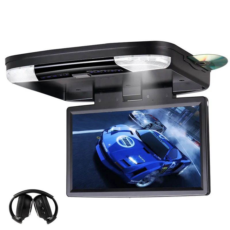 Автомобильный dvd-плеер встроенный HDMI порт USB SD IR/FM динамик с передатчиком 15,6 дюймов HD 1080P откидной вниз монитор крыши автомобиля MP5 ТВ в машине - Цвет: Black with headphone