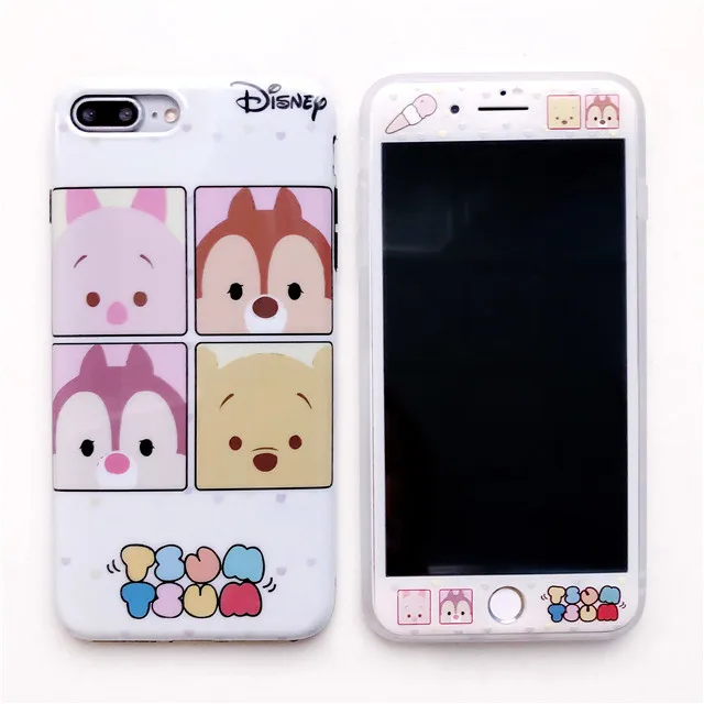 50 Закаленное стекло с мультяшным рисунком для iPhone 7 8 6s 6 Plus защитная пленка+ чехол для телефона - Цвет: 50