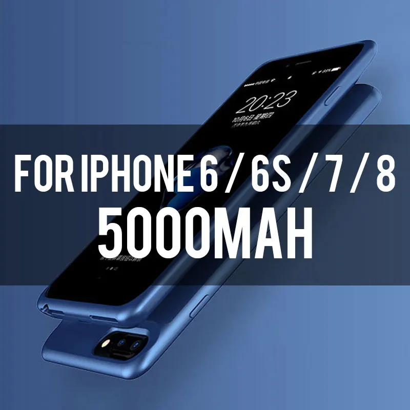 Чехол для аккумулятора для iPhone X XS, мягкий тонкий внешний аккумулятор, чехол для iPhone 6, 7, 8, 6S Plus, внешний аккумулятор, зарядное устройство, чехол для iPhone - Цвет: 4.7inch Blue 5000