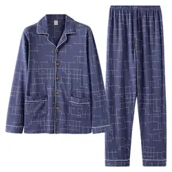 Осенний хлопковый мужской пижамный комплект с длинными рукавами и брюками, тонкая секция, плюс размер, Молодежная весенняя и осенняя