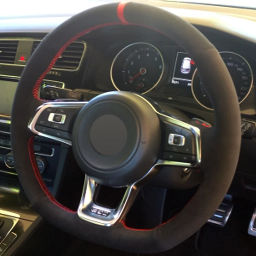 Для Volkswagen Golf 7 GTI Golf R MK7 VW Polo GTI Scirocco сшитый вручную черный замшевый чехол рулевого колеса автомобиля