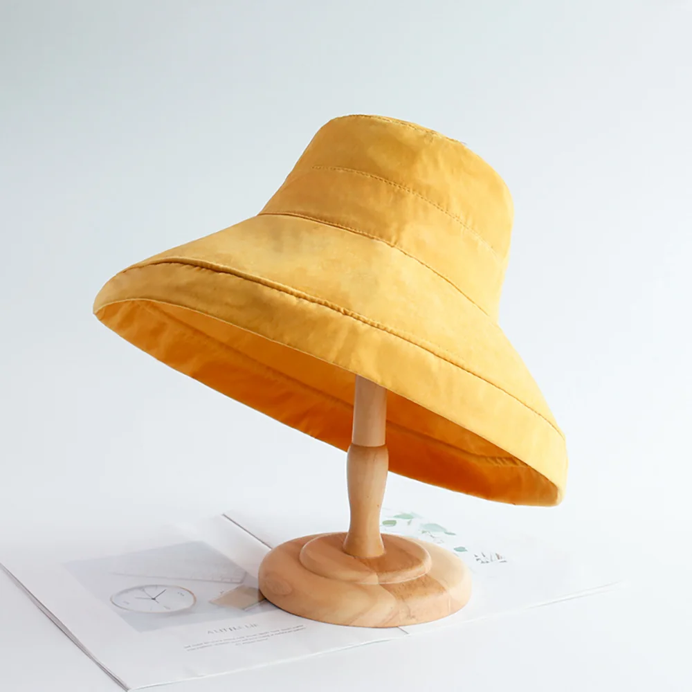 Женские шляпы с широкими полями и большим ковшом, летняя Рыбацкая шапка, уличные меховые шапки для рыбаков, очаровательные девичьи ветровые шапки Cappello O5PM006 - Цвет: Цвет: желтый