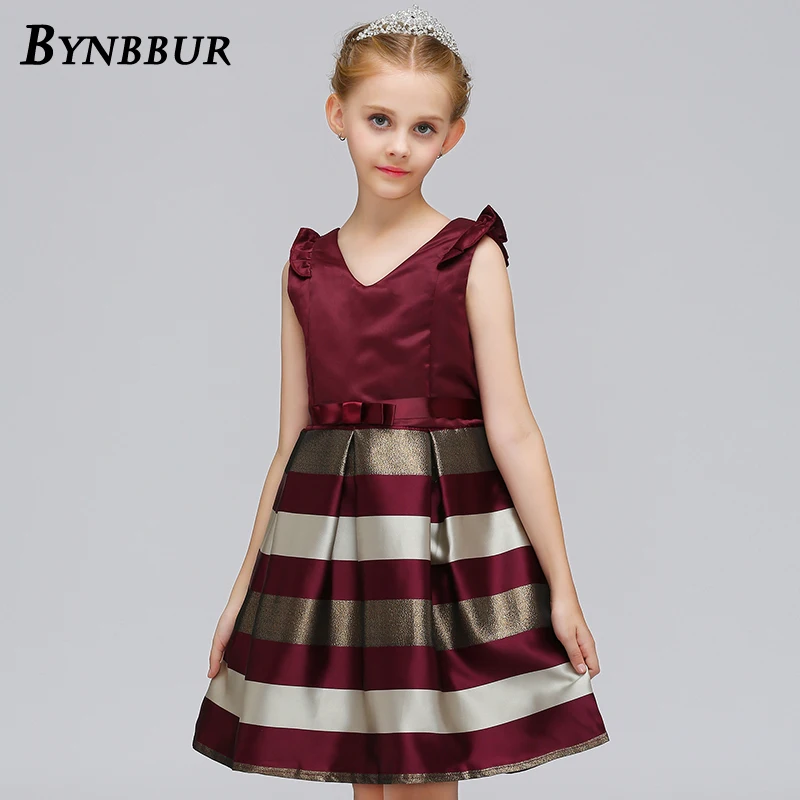 Bynbbur Striped Long Dress Girls Kid Bow Sashes Party Dress Sleeveless Cute Baby Princess Elegant Dress 2019 Spring Summer New