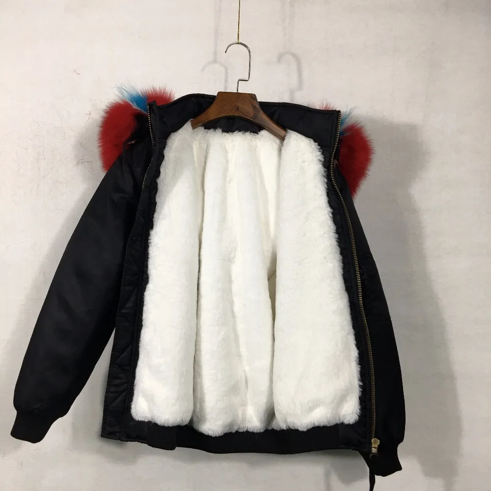 

AW18 White Cream Faux Fur Bomber Casual Winter Black Bomber Casual Wear With Thickness Fur Lined Jacket New Arrival