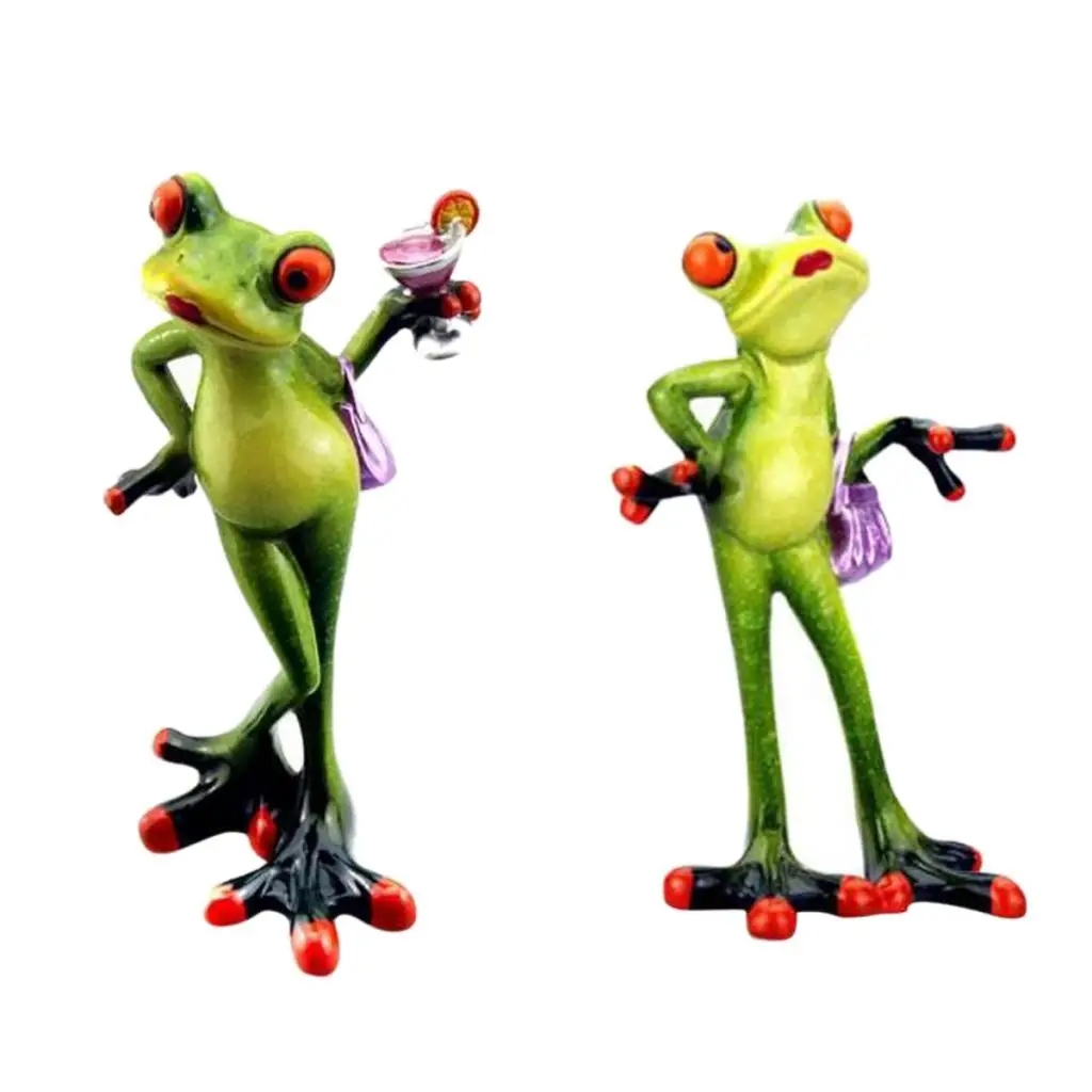 2Pcs 3D Frog Decoration Animal Resin Crafts Figurines Cute Crafts Toy Tabletop Ornament