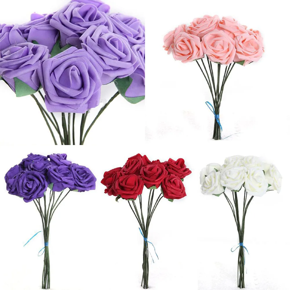 

Top sale 6 Colors 10 Heads 6 7CM Artificial Rose Flowers Wedding Bride Bouquet PE Foam DIY Home Decor Rose Flowers