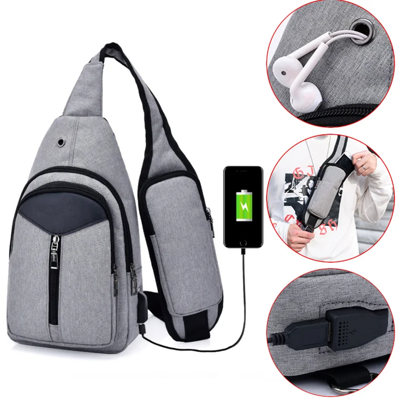 Anti Theft Men Backpack Canvas USB Rechargeable Chest Bag Headphone Hole Teenager Single Shoulder Boy Bag Sac A Dos Homme BP0212 (23)