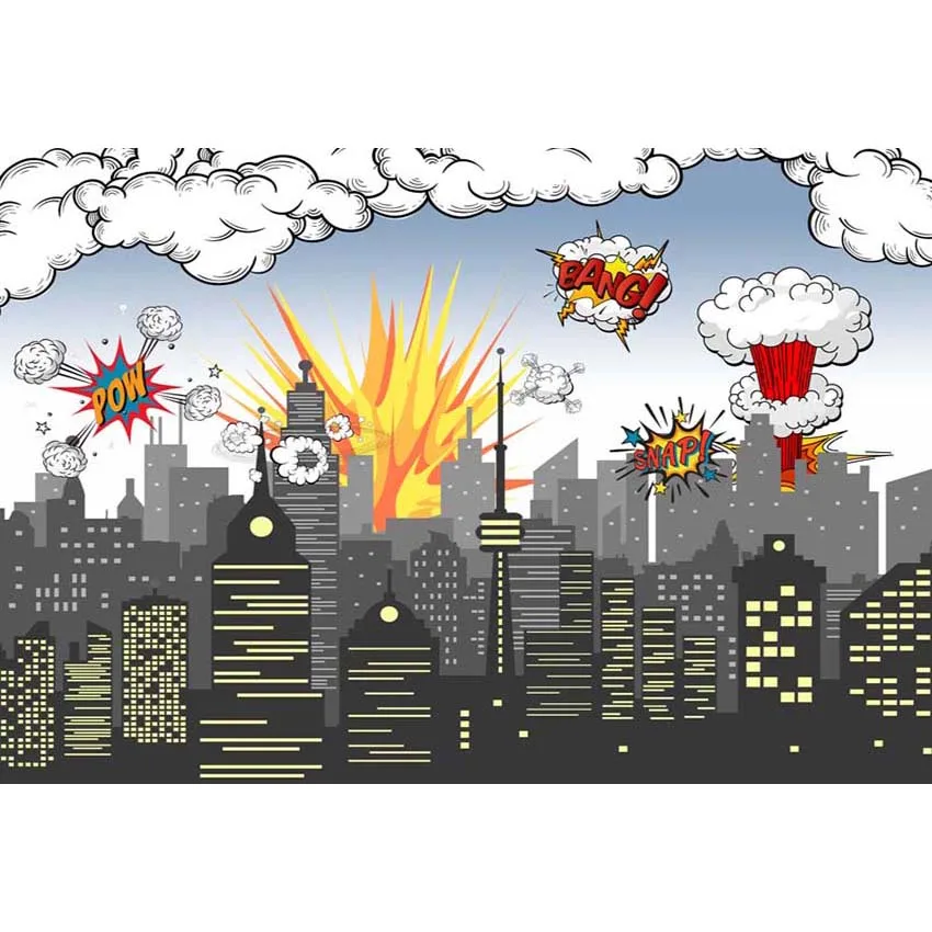 

7x5F Clouds Sky Grey Super Hero Headquater City Skyline Custom Photo Studio Backdrop Background Vinyl 220cm x 150cm