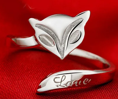 10PCS/Lot Real 925 sterling silver fox lettering opening ring jewelry Free Size Wholesale