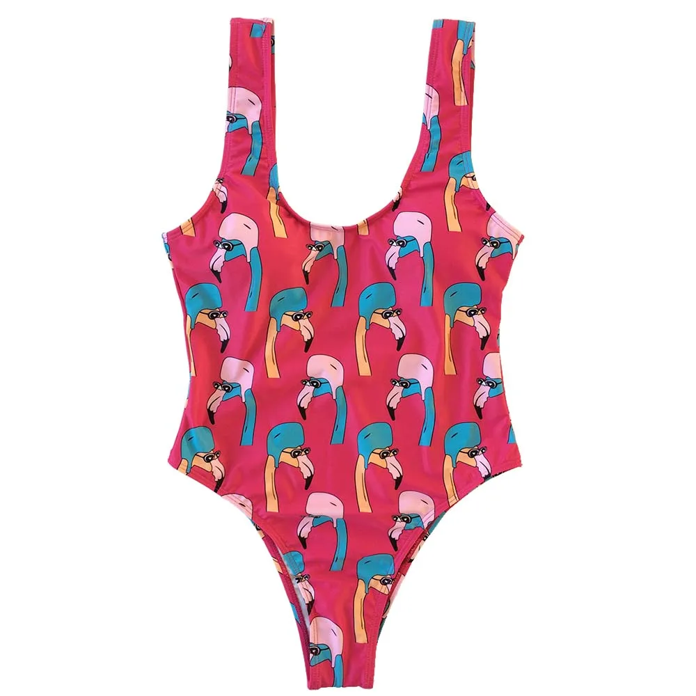 Women One Piece Swimsuit Sexy Swimwear Red Halter Backless Monokini Beach Wear Bikinis Flamingo Print Lady Bathing Suit Women One Piece Swimsuit Sexy Swimwear Red Halter Backless Monokini Beach Wear Bikinis Flamingo Print Lady Bathing Suit