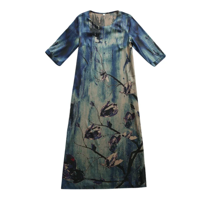 Винтажное дизайнерское платье с этническим рисунком, женское летнее платье с коротким рукавом из мягкого шелка, элегантное женское Брендовое платье с круглым вырезом размера плюс