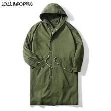 Мужской армейский зеленый длинный стильный Тренч с капюшоном, приталенный шнурок, японский стиль, весна и осень, Мужская свободная Черная куртка
