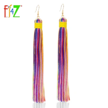 

F.J4Z New Arrival Fashion Bohemian Black Colorful Tassel Long Drop Earrings For Women Ear Jewelry Bijoux Femme