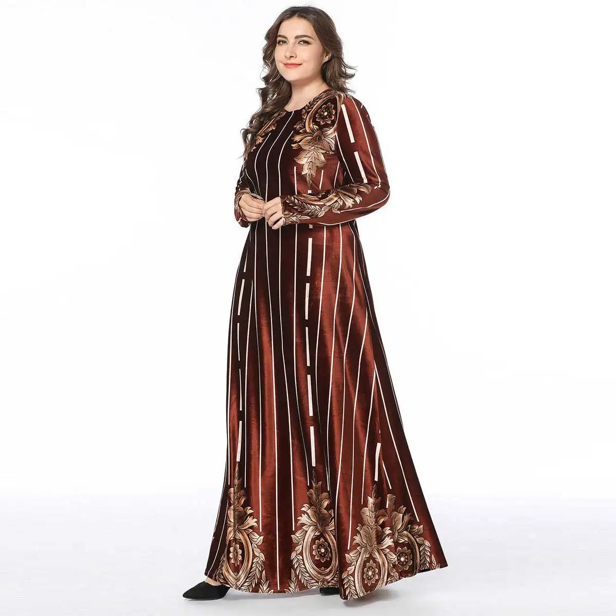 

2019 women floral printed muslim abaya ethnic maxi dress autumn winter islamic dubai arabic oversized robes Eid Adha VKDR1410
