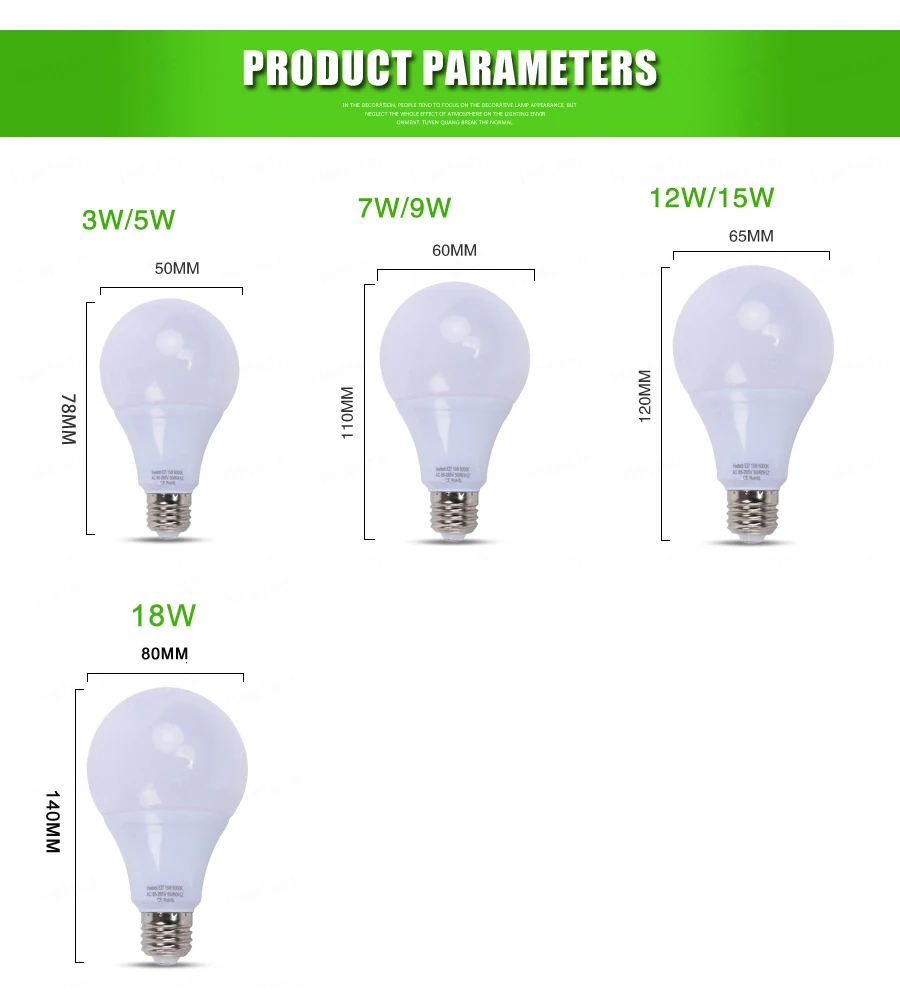High Power E27 B22 LED Lamp Bulb Light Spotlight Led Light Bulb Lampada Led E27 Lamparas 18W 15w 12w 9w 100-240v LED Bombillas