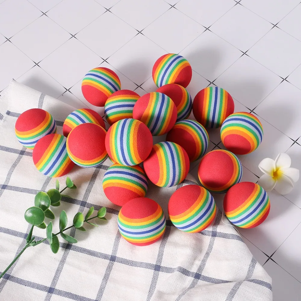 

20Pcs 2019 Hot 38mm EVA Foam Soft Rainbow Stripe Golf Training Balls Swing Golf Club Practice Training Aid or Cat Toy