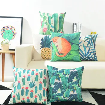 

Decorative Throw Pillow Case Tropical Plants Palm leaf Cactus Cotton Linen Cushion Cover For Sofa Home Capa De Almofadas 45x45cm