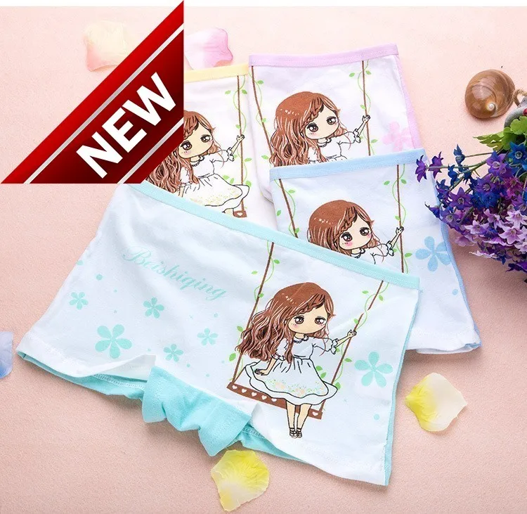 

4 Pcs/lot Children Underpants Girl Princess Shorts Pure Cotton Straight Angle Pants Full Student Panties Panty Girls Underwear