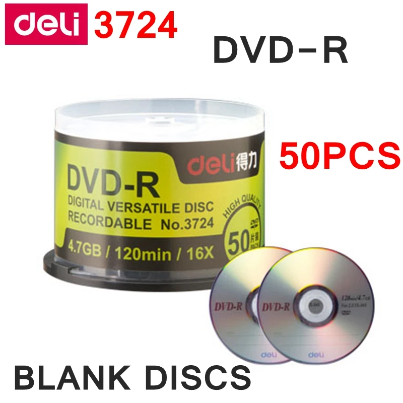 50 шт./лот Deli DVD-R пустые диски записываемый Цифровой Универсальный диск 4,7 GB/120 min/16x DVD-R диски полный пакет