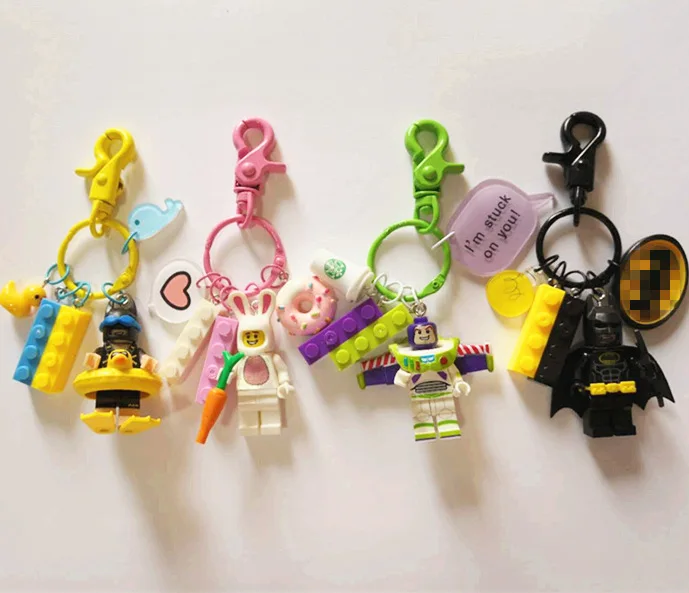 

Cute Buzz Lightyear Batman Superman Figures Doll Keychain Building Block Key Ring Pendant for Women Bag Backpack Accessories