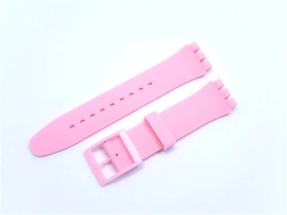 XBERSTAR 16 мм 17 мм 19 мм 20 мм силиконовый резиновый ремешок для часов Swatch Пряжка Ремешки для наручных часов браслет красочные ремешки - Цвет: Pink