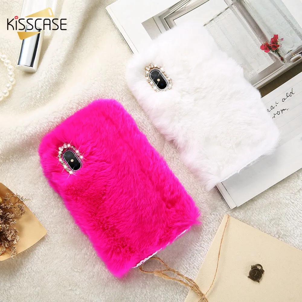Чехол KISSCASE с натуральным кроличьим мехом для iPhone X Роскошные зимние пушистые