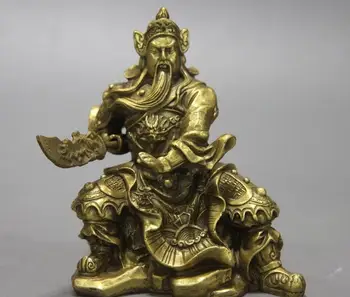 

5" Chinese Brass Copper Dragon Warrior Guan Gong Guan Yu Hold Broadsword Statue