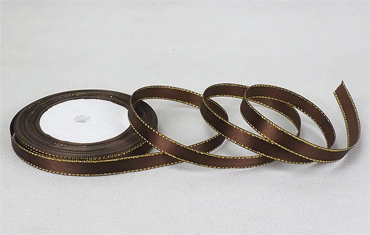 4  10mmx22M Smooth Gold Rimmed Ribbon Wedding Decoration Gift Wrap Clothing Double Satin Ribbon Handmade Diy Party Ribbon