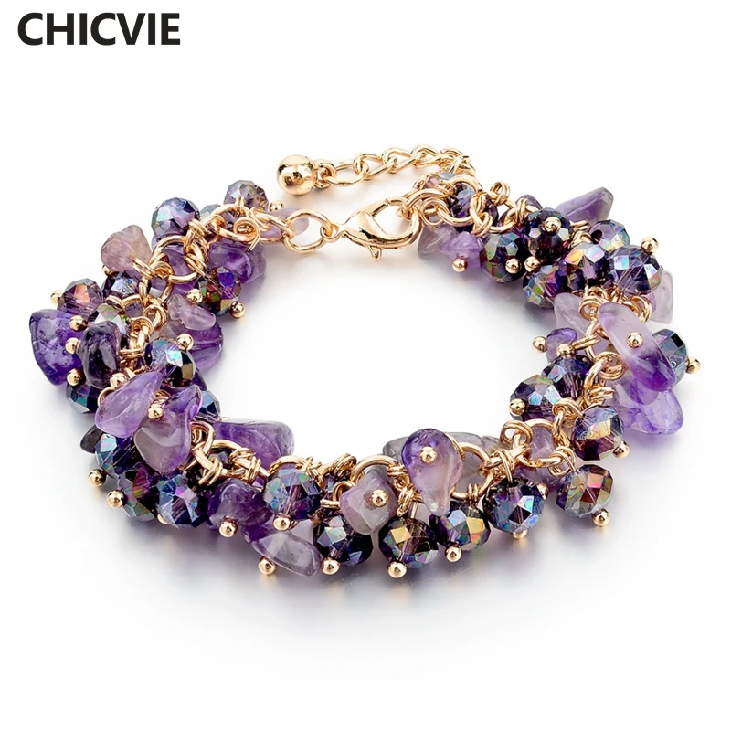 CHICVIE Charm Bracelets & Bangles with Stones Gold color Bracelet Femme for Women Jewelry personalized Purple Bracelet SBR140192