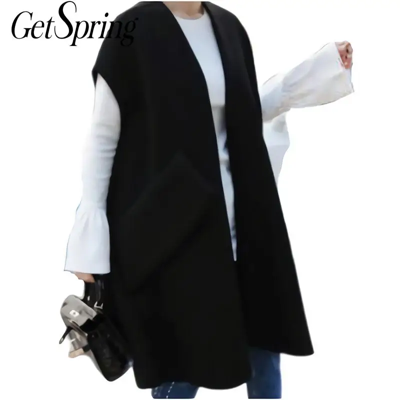 

GETSRING Women Vest Solid V Neck Womens Wool Vests All Match Loose Long Sleeveless Vest 2018 Autumn Winter Womens Casual Wear
