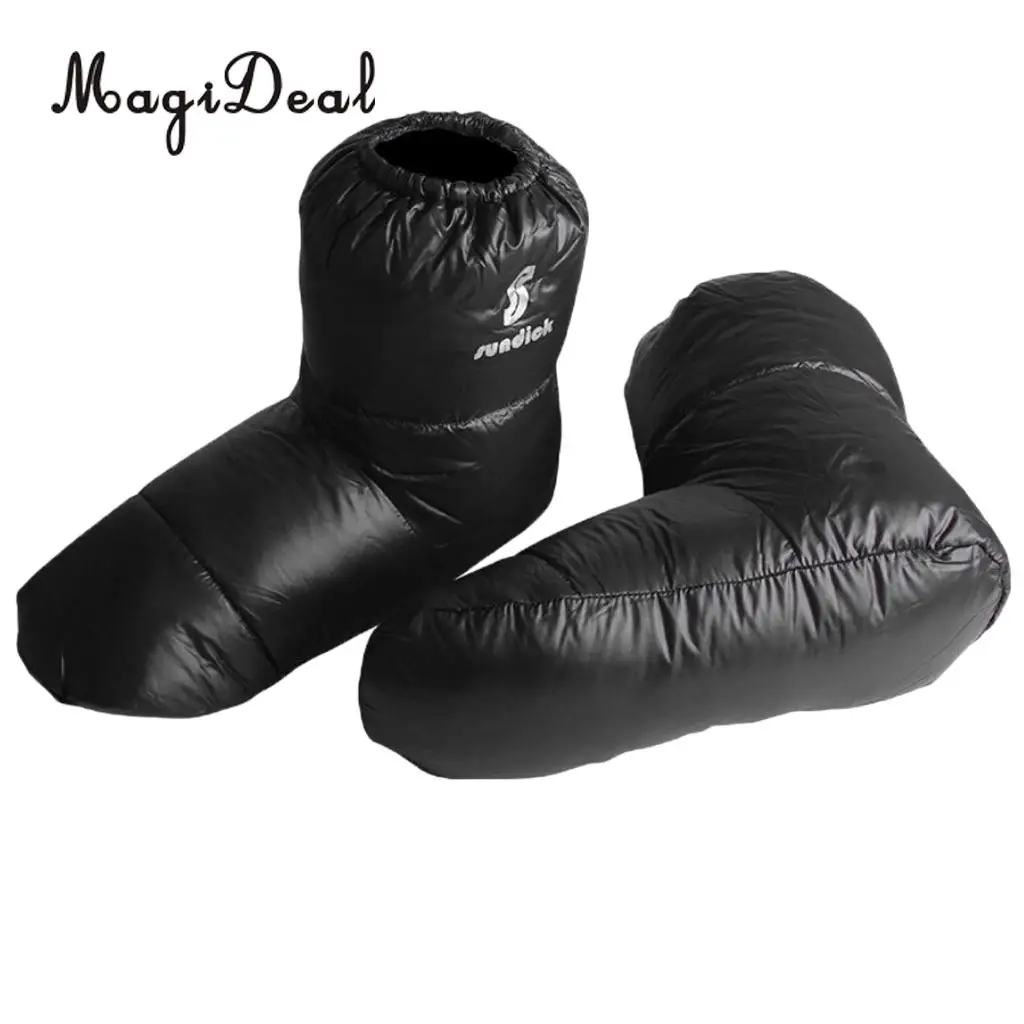 2 Pairs Duvet Duck Down Pull On Indoor Slipper Boots Camping Hiking Tent Booties for Sleeping Bag Footwear