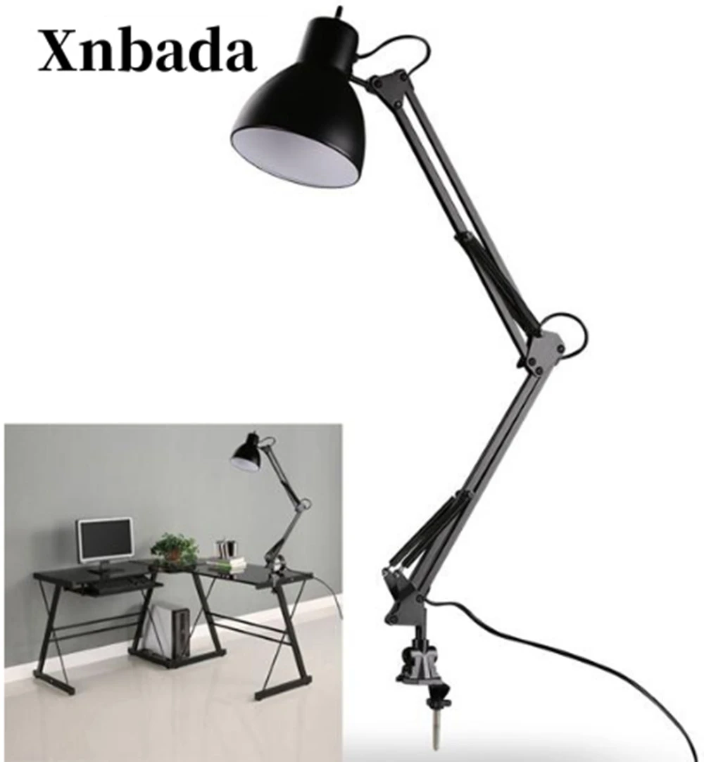 

Xnbada Flexible Swing Arm Clamp Mount Lamp Office Studio Home E27/E26 Table Black Desk Light AC85-265V